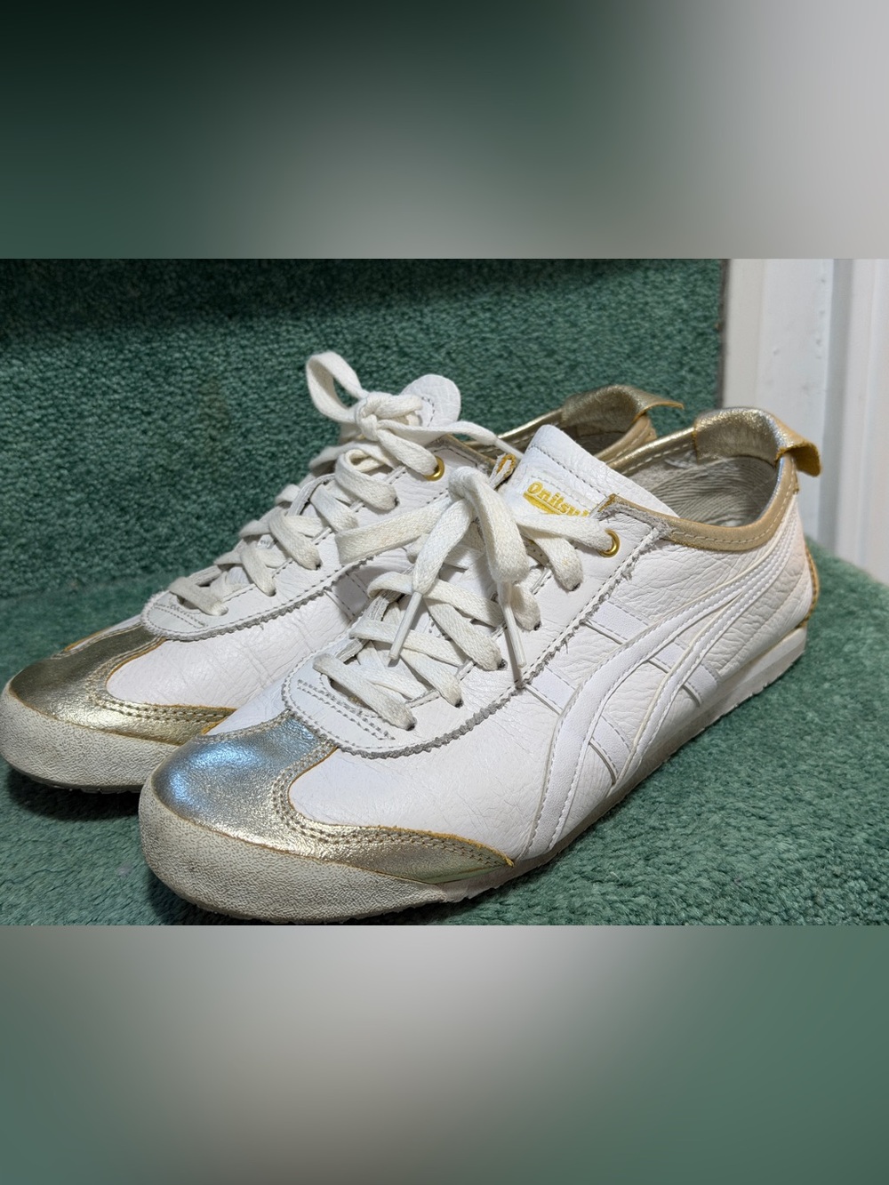 Onitsuka Tiger by Asics White Sneakers with Gold Accents